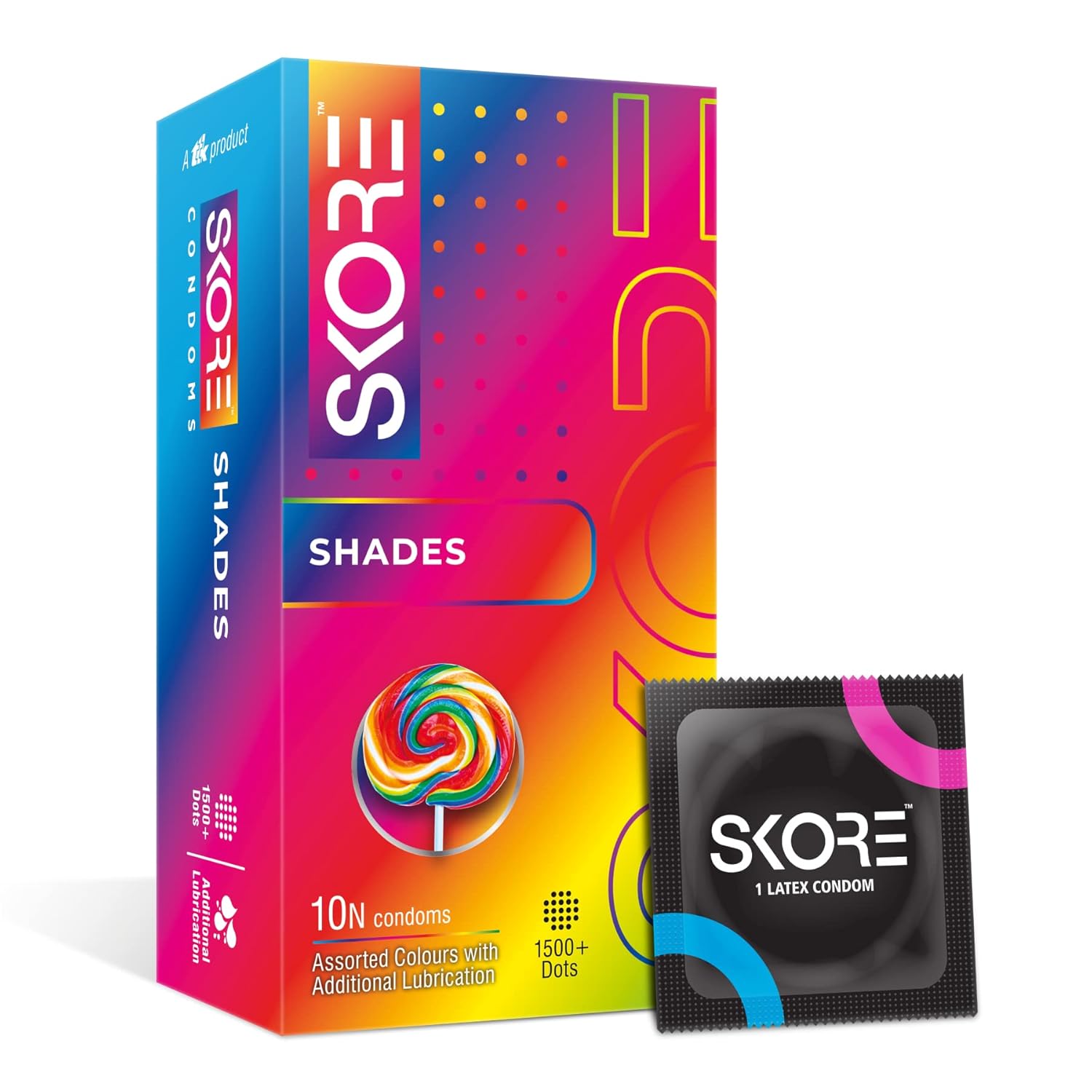 Skore Shades Assorted Colours 1500+ Dotted Condom 10pc