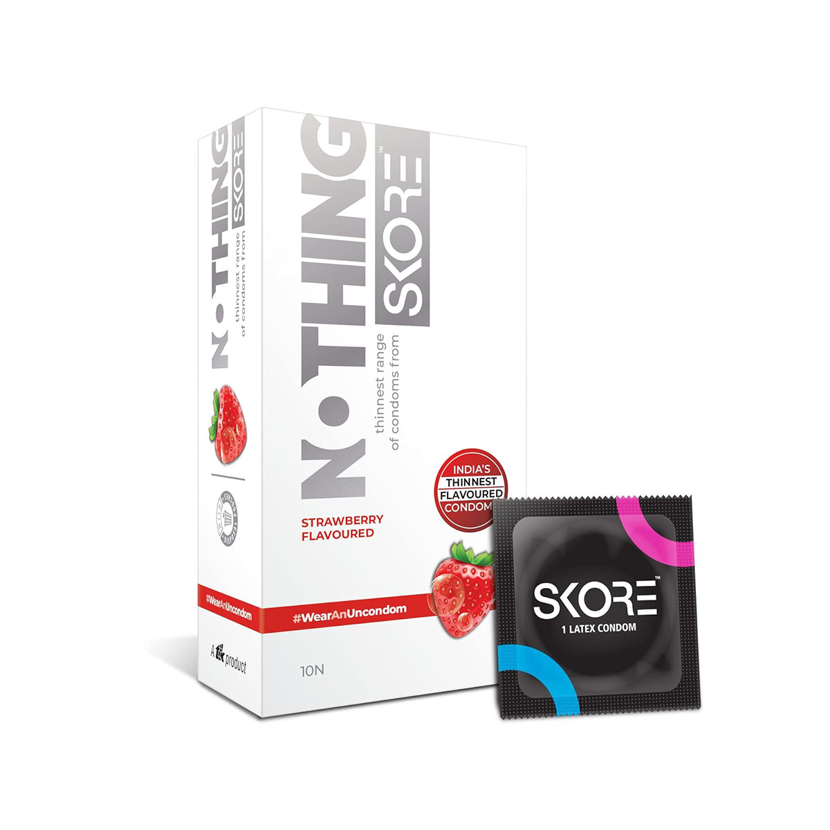 Skore Nothing Strawberry Flavored Thinnest Condoms 10pc
