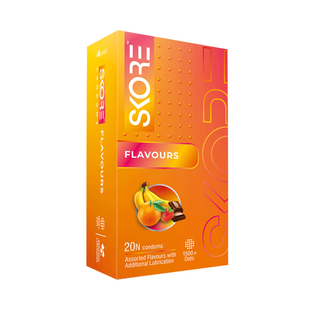 Skore Flavours Assorted 1500+ Dotted Condom with Additional Lubrication 20pc
