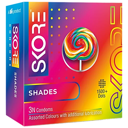 Skore Shades Assorted Colours 1500+ Dotted Condom 3pc
